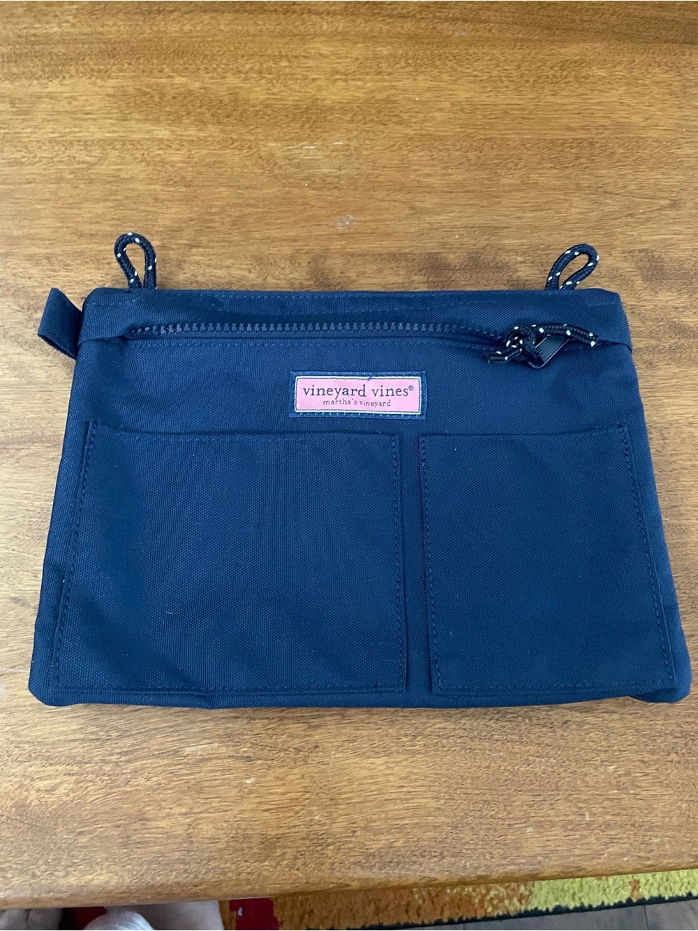 Vineyard Vines Navy Canvas Cosmetic Pouch with Pink Logo Patch